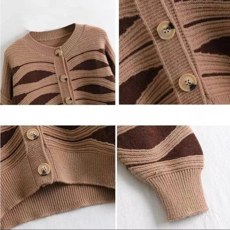 Striped cardigan with button placket