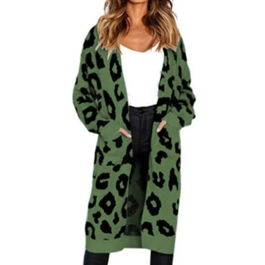 Leoparden-Langarm-Strickjacke