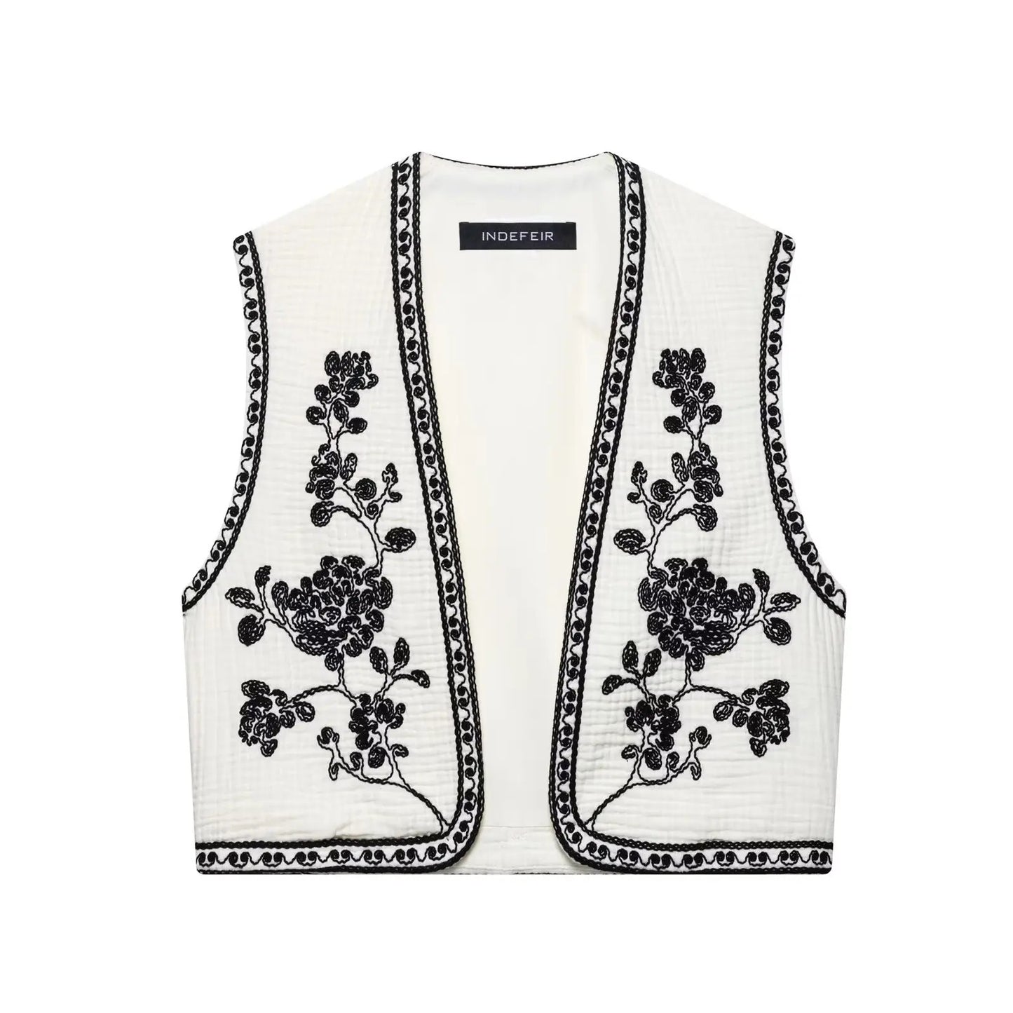 Retro Cropped Cardigan Weste mit Kontraststickerei