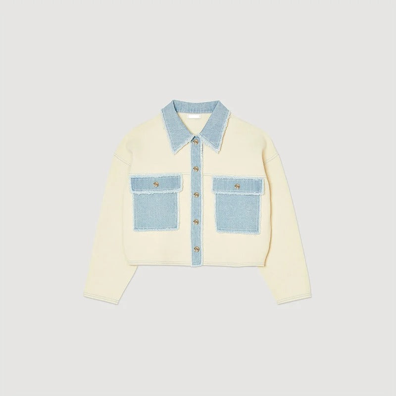 Frauen Mantel Denim Patchwork Jacke