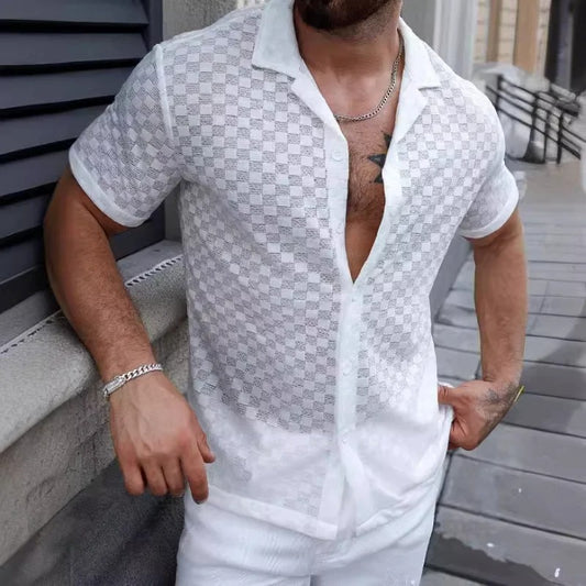 Herren Spitze Hollow Shirt | Stylish Casual Sommer Top
