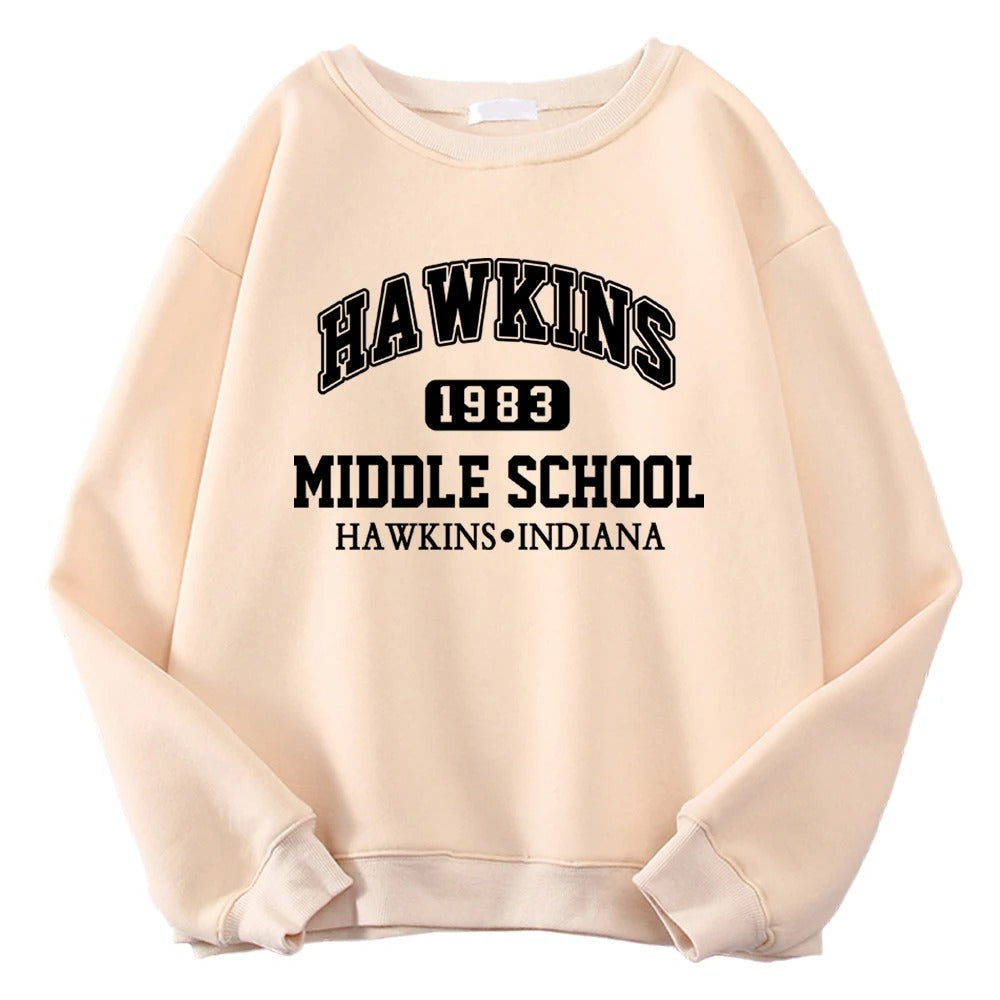 Hawkins Middle School Hoodie – Retro Unisex Fleece Sweatshirt im Vintage-Stil