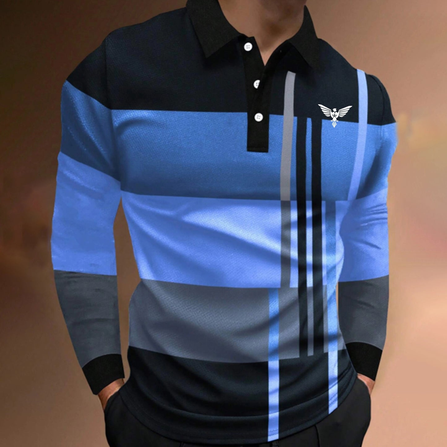 Langarm-Poloshirt in gespleißter Farbe für Männer