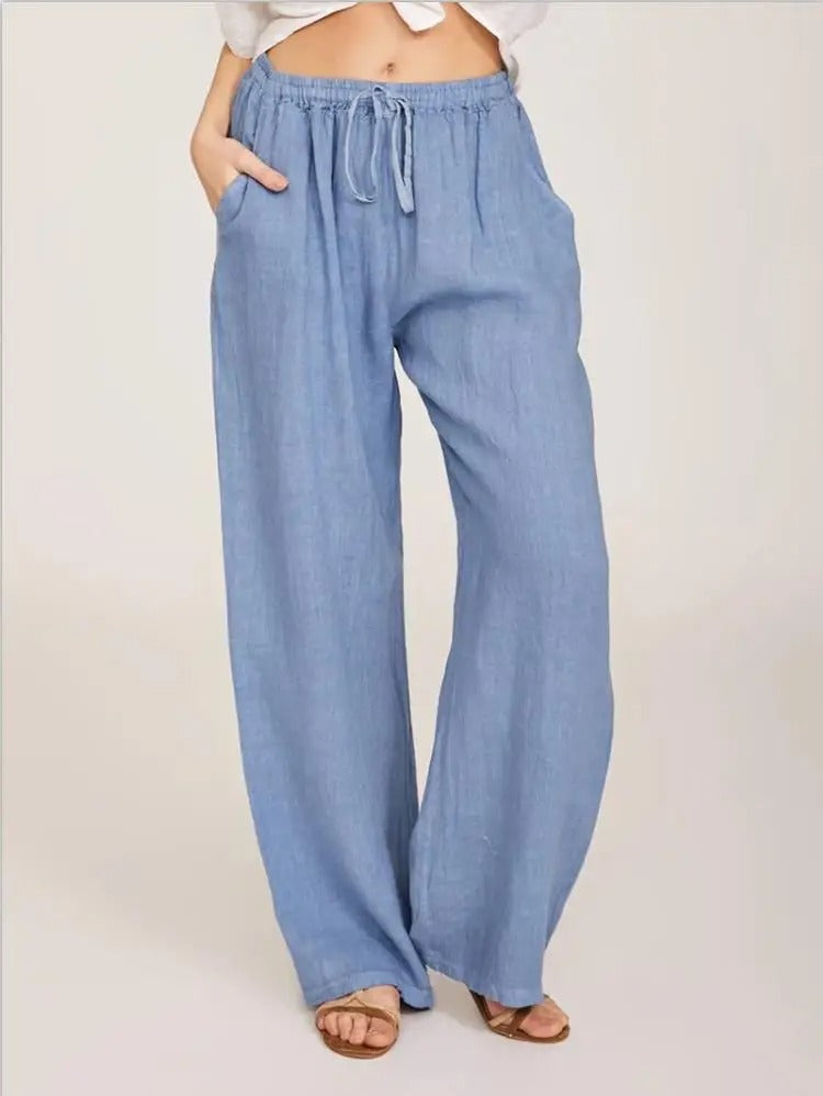 Damen Baumwoll Leinen Hose mit Gummibund