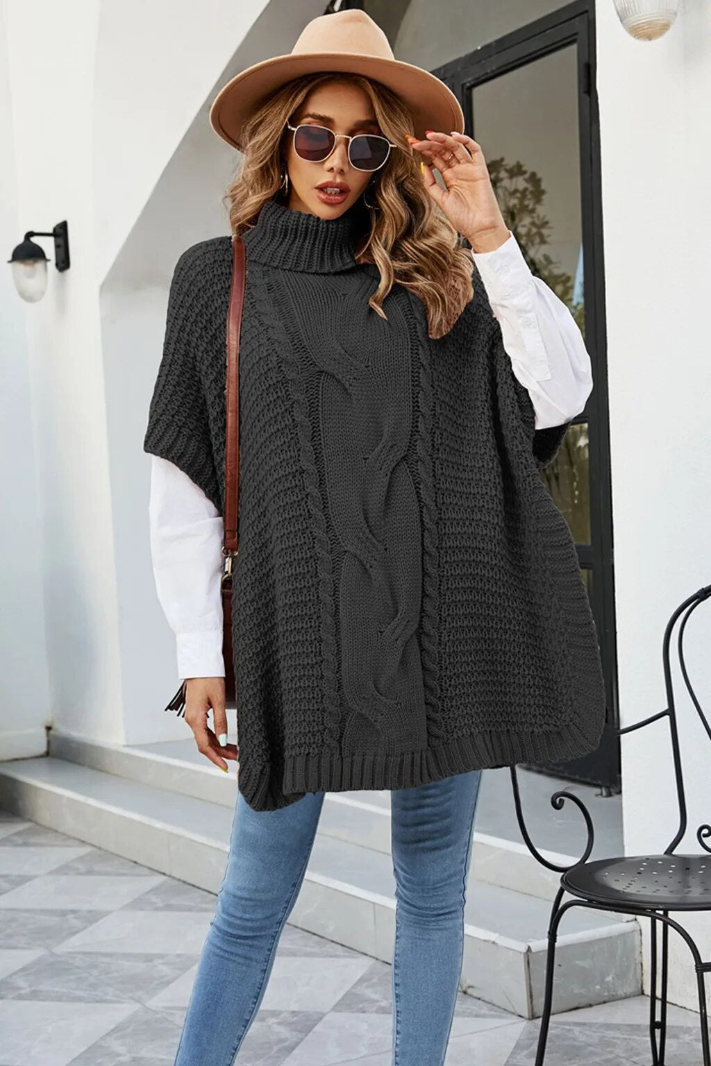 High neck twist scarf sweater with loose round neck