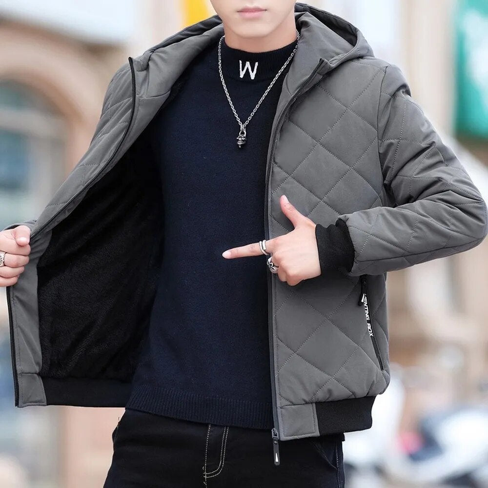Herren Steppjacke mit Kapuze und Diamantmuster