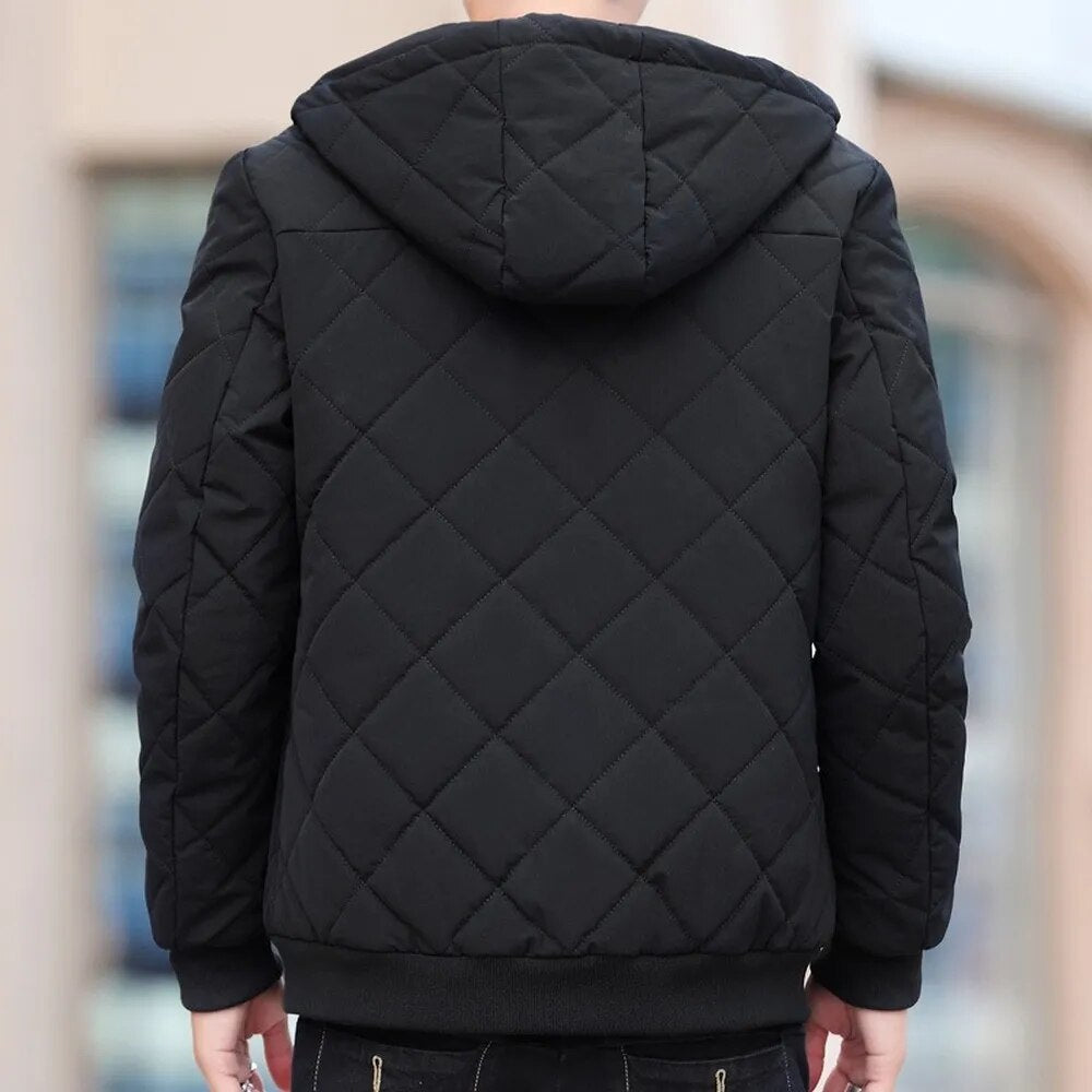 Herren Steppjacke mit Kapuze und Diamantmuster