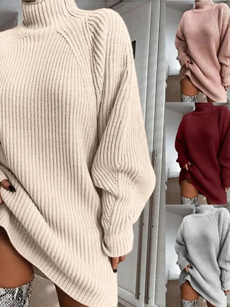 Plus Size Turtleneck Long Sleeve Knit Dress