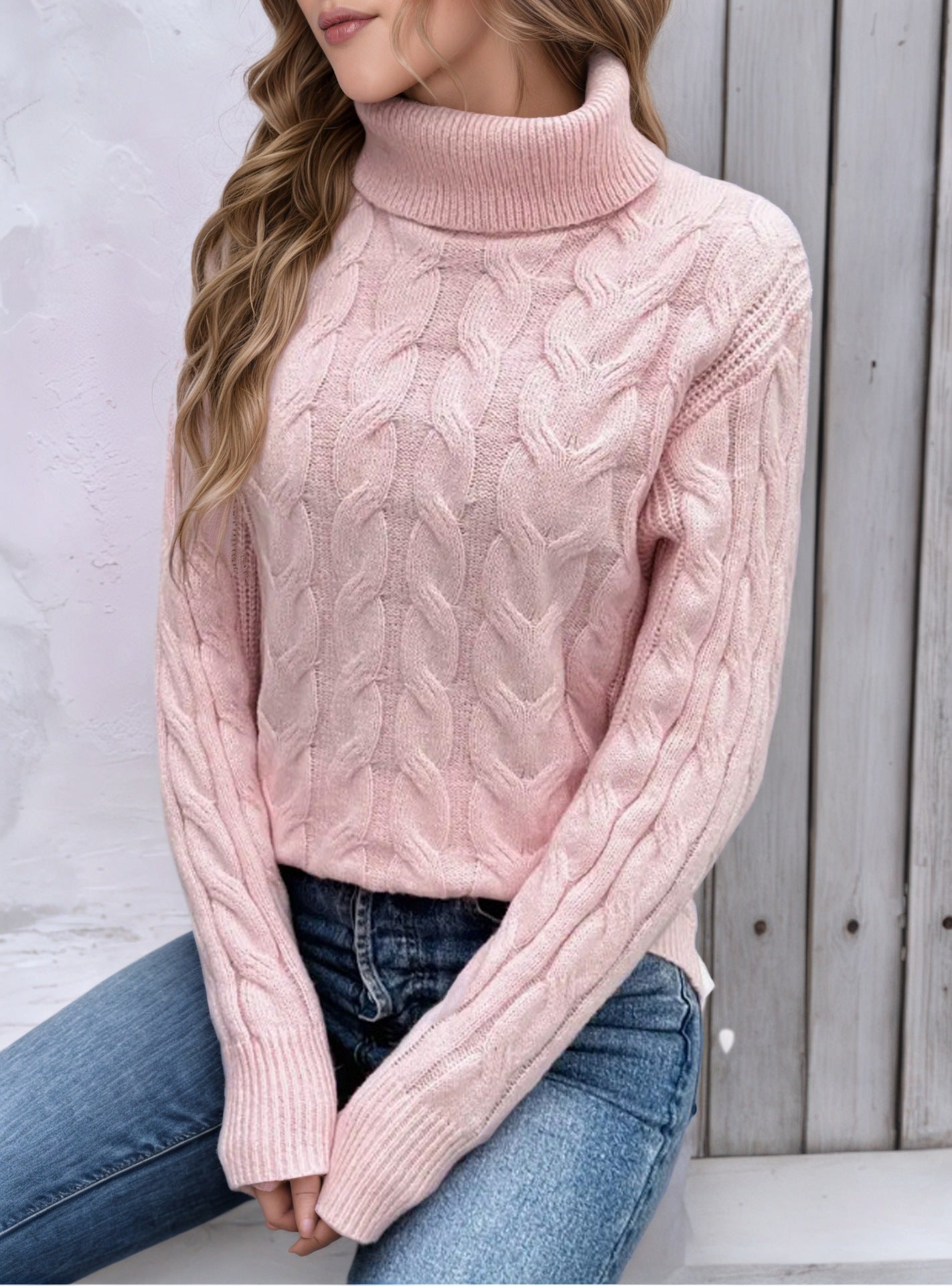 Damen Grobstrick-Pullover mit Rollkragen – Warmer Langarm-Stricktop für Herbst/Winter