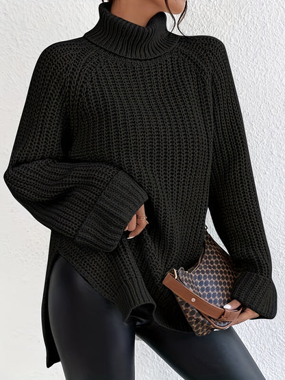 Casual raglan sleeve turtleneck sweater