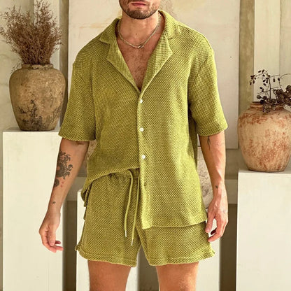 Button-down shirt and drawstring shorts set