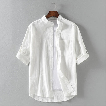 Men's short sleeve shirt with stand-up collar