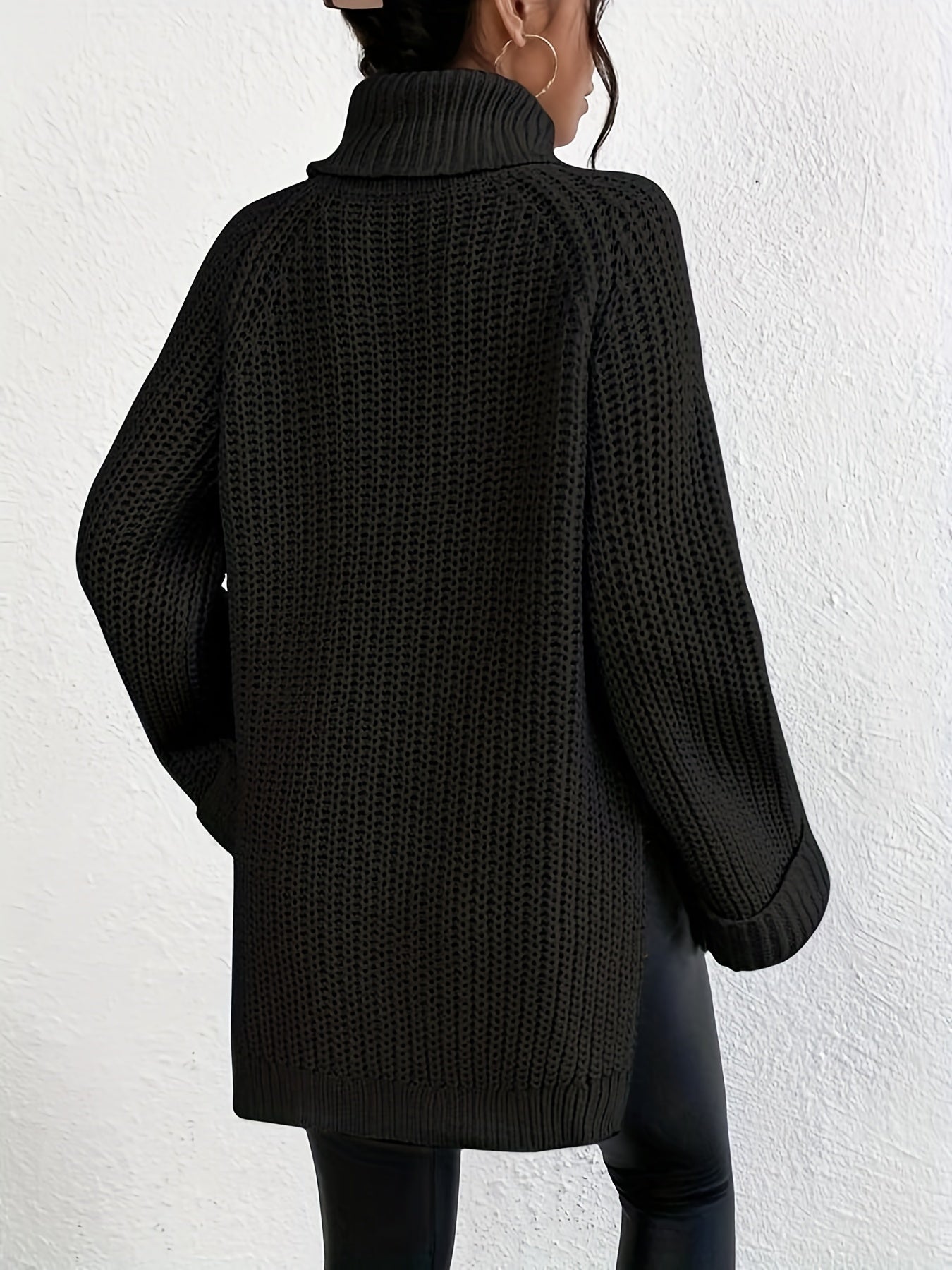 Casual raglan sleeve turtleneck sweater