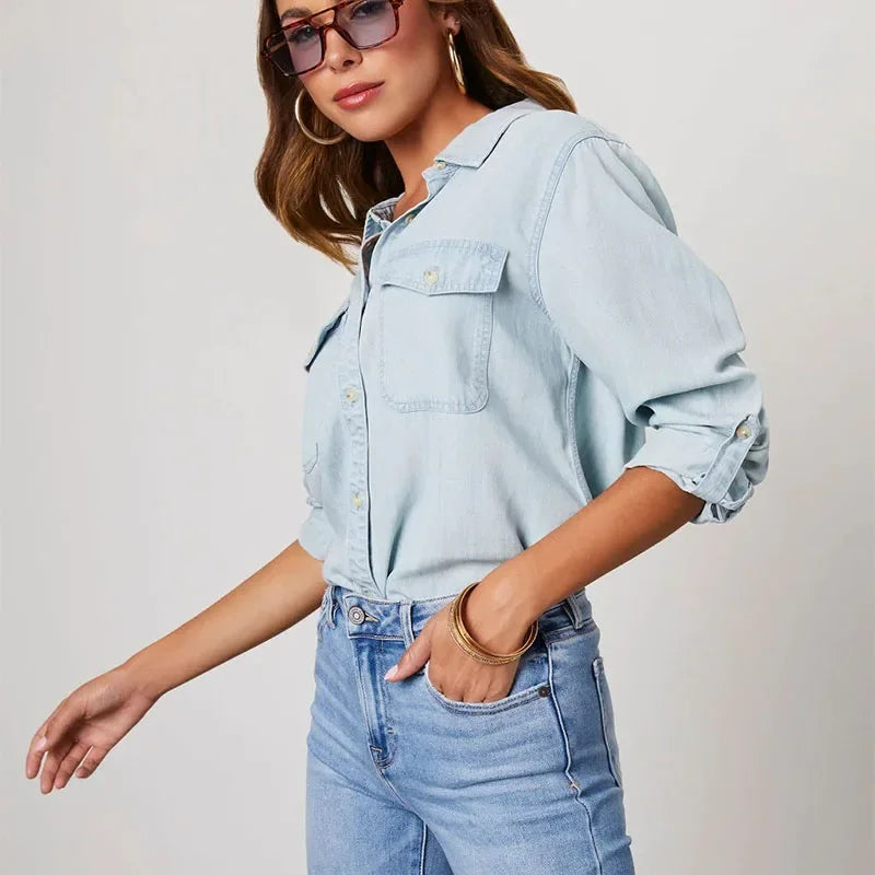 Frauen Lässige Lose Denim Shirts