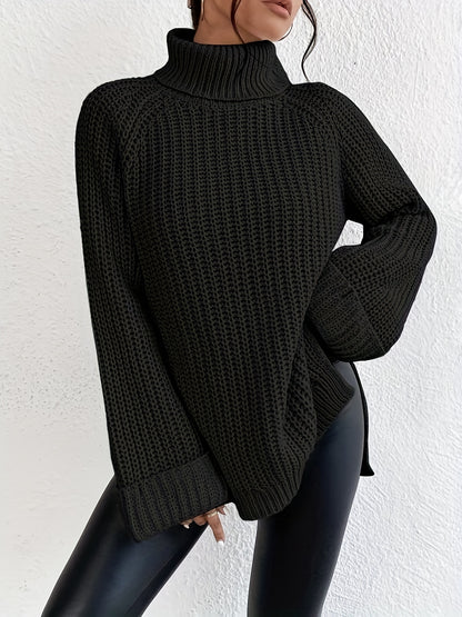 Casual raglan sleeve turtleneck sweater