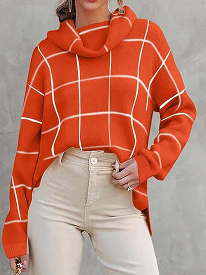 Turtleneck sweater with check pattern Sweater with knitted top