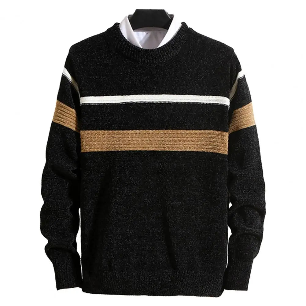 Knitted sweater with contrast stripes