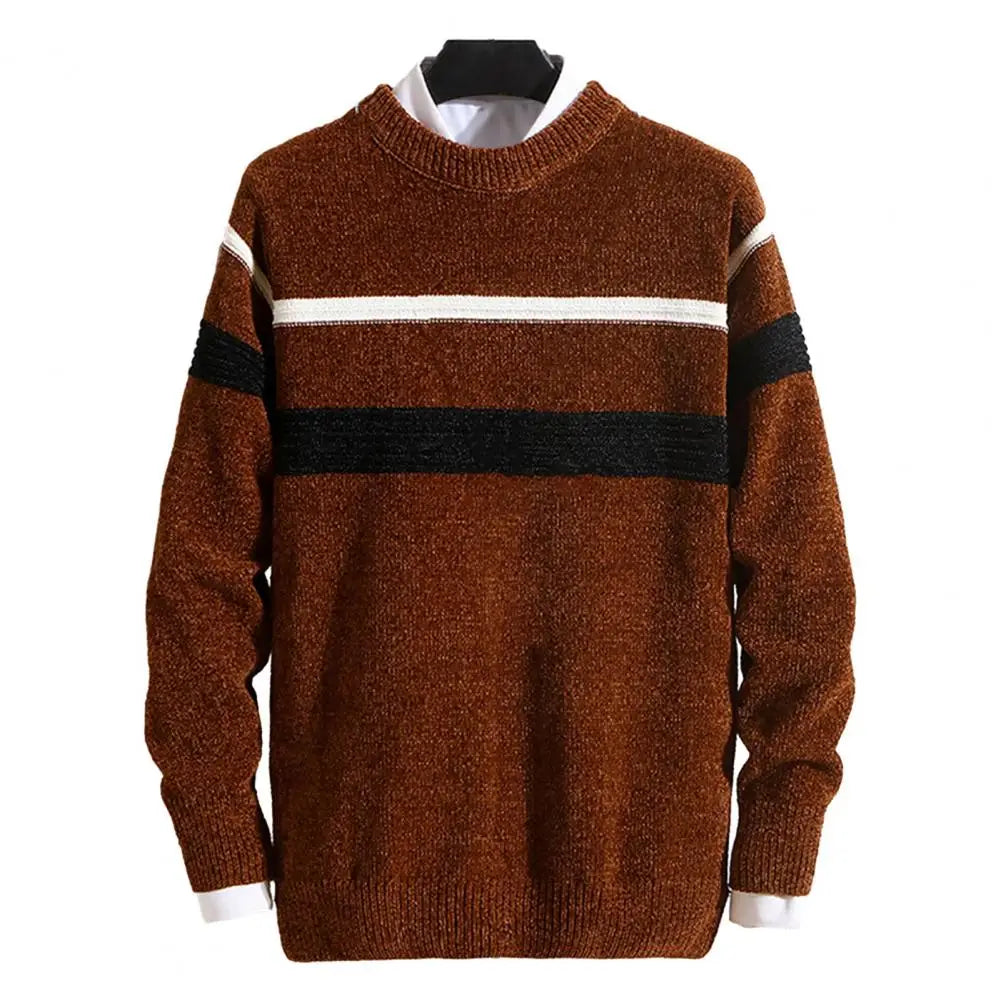 Knitted sweater with contrast stripes