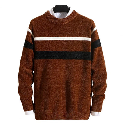 Knitted sweater with contrast stripes