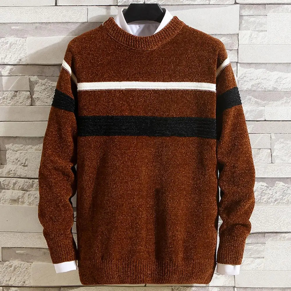 Knitted sweater with contrast stripes