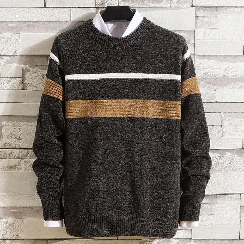 Knitted sweater with contrast stripes