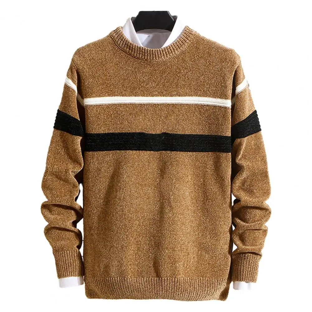 Knitted sweater with contrast stripes