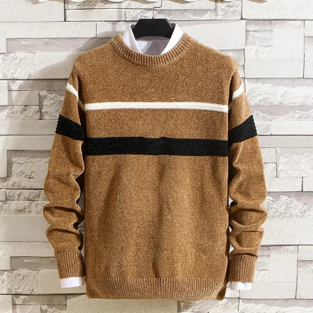 Knitted sweater with contrast stripes