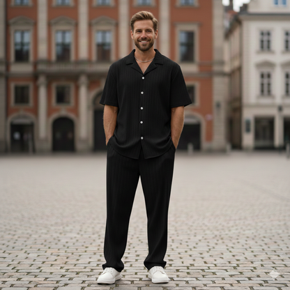 Ralph Mattew – Herren Casual Button-Up Hemd & Kurzarm Hose Set