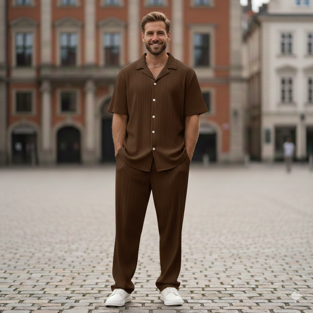 Ralph Mattew – Herren Casual Button-Up Hemd & Kurzarm Hose Set