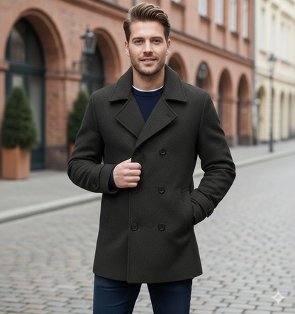 Herren Wollmantel – Stylischer Zweireiher mit Revers