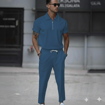 Ralph Mattew – Herren Lockerer Zipper-Hemd & Corduroy-Hose Set
