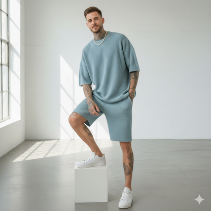 Ralph Mattew – Herren Oversized T-Shirt mit Viertelarm & Shorts Set