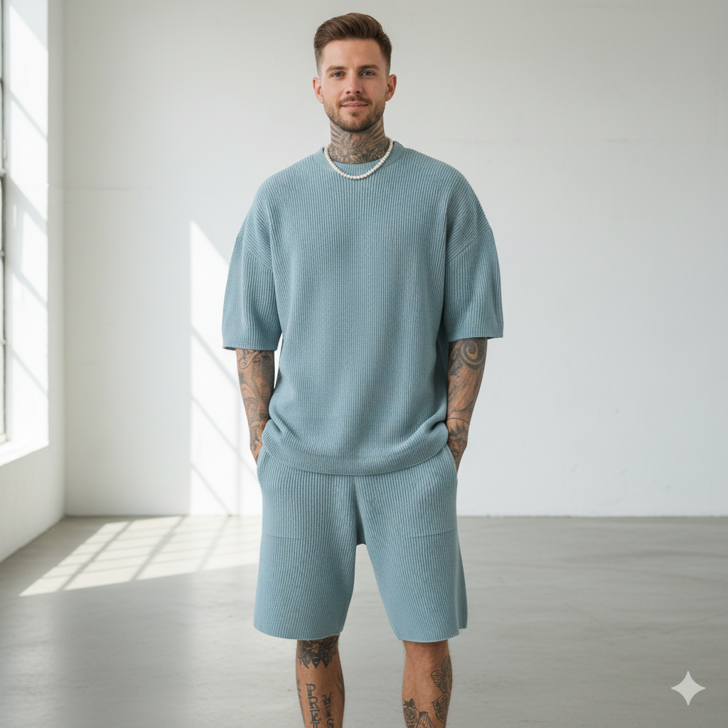 Ralph Mattew – Herren Oversized T-Shirt mit Viertelarm & Shorts Set
