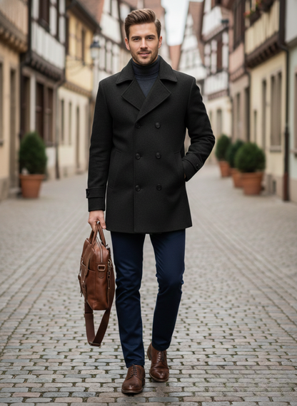 Herren Wollmantel – Stylischer Zweireiher mit Revers