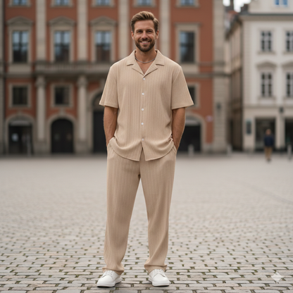 Ralph Mattew – Herren Casual Button-Up Hemd & Kurzarm Hose Set