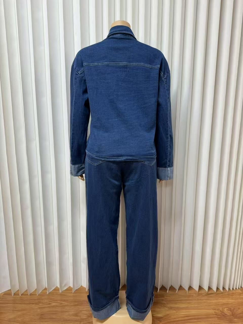 Retro Lapel Button Denim Cargo Set – Vintage Long-Sleeve Outfit