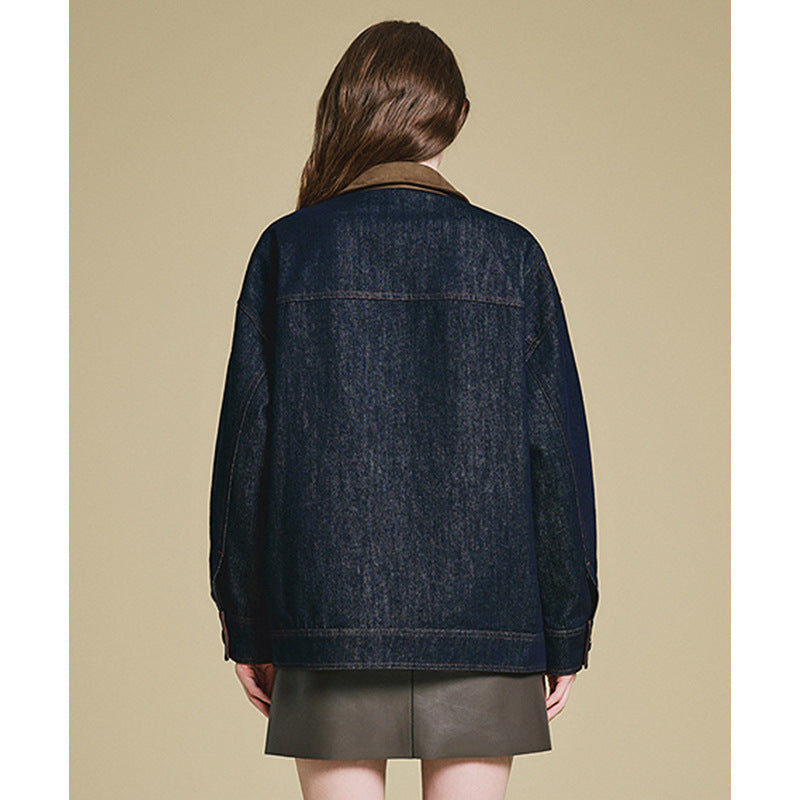 Damen Jeansjacke mit Patchwork & Taschen – Lässig, Retro, Lockerer Kragen