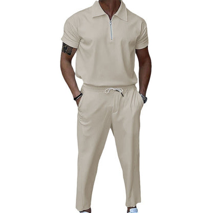Ralph Mattew – Herren Lockerer Zipper-Hemd & Corduroy-Hose Set