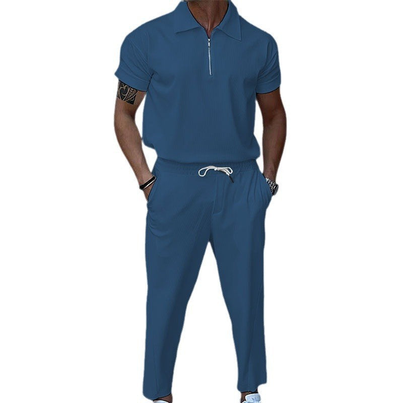 Ralph Mattew – Herren Lockerer Zipper-Hemd & Corduroy-Hose Set