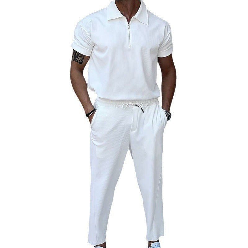 Ralph Mattew – Herren Lockerer Zipper-Hemd & Corduroy-Hose Set