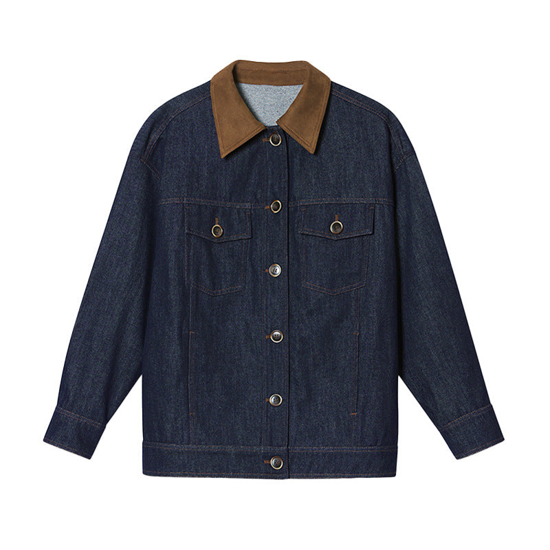 Damen Jeansjacke mit Patchwork & Taschen – Lässig, Retro, Lockerer Kragen