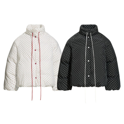 Kurz Gepolsterte Jacke mit Polka Dots – Warmer Übergangs-Wintermantel für Damen & Herren