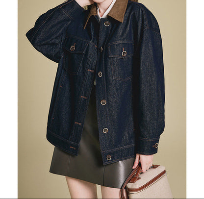 Damen Jeansjacke mit Patchwork & Taschen – Lässig, Retro, Lockerer Kragen