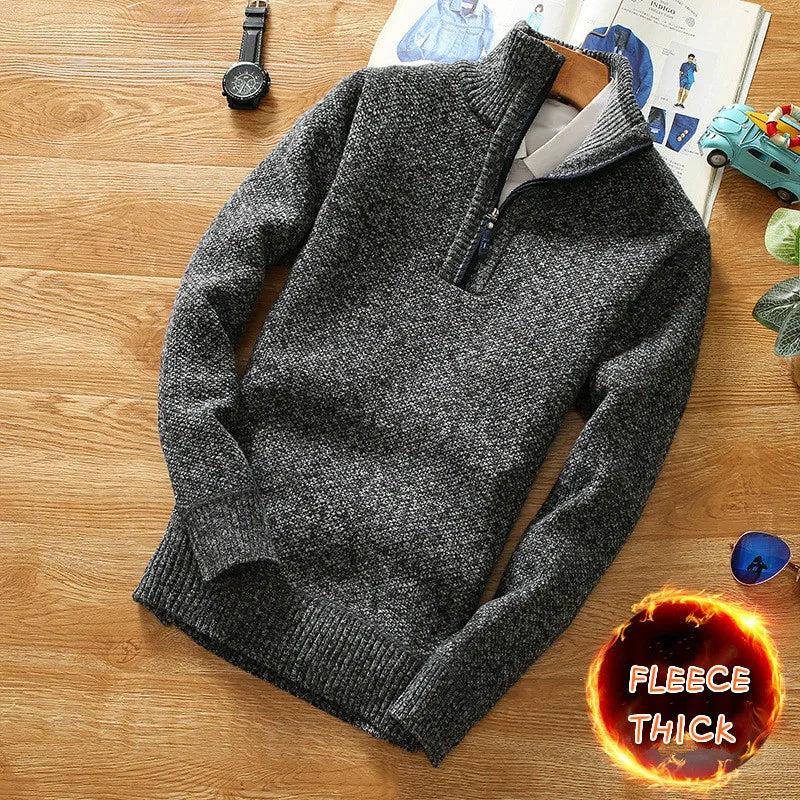 Fleece lined zip knit sweater 