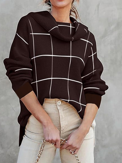 Turtleneck sweater with check pattern Sweater with knitted top