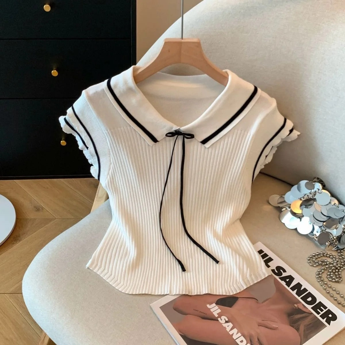 Doppelärmel Strickpullover mit Schleife Damen