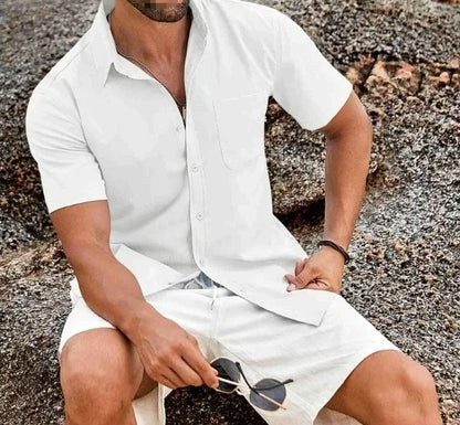 Herren Kurzarm Vintage Hemd mit Knöpfen