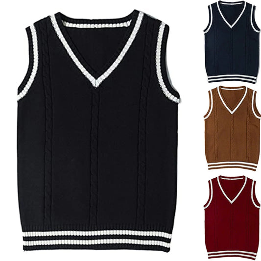 Gestreifte Pullover-Weste mit V-Ausschnitt für Damen