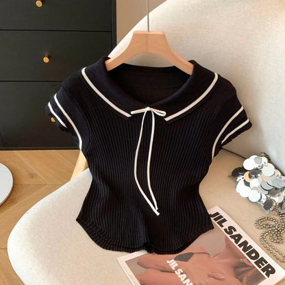 Doppelärmel Strickpullover mit Schleife Damen