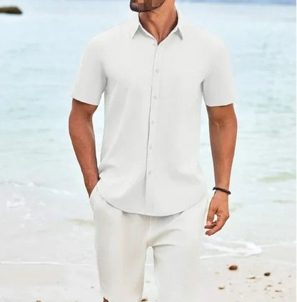 Herren Kurzarm Vintage Hemd mit Knöpfen